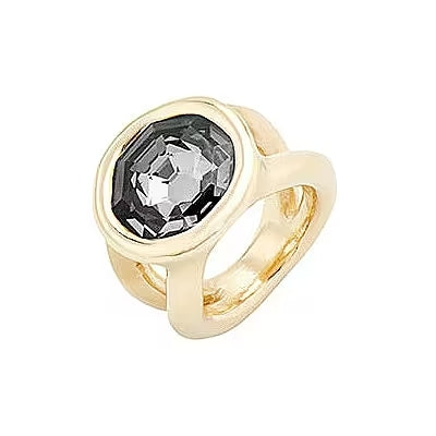 Gold ring with black gem ANELLI UNO DE 50 MOD. ANI0654GRSORO12 on white background