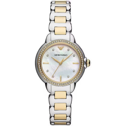 EMPORIO ARMANI Mod. MIA wristwatch for ladies with stainless steel case and mother of pearl dial, water resistant up to 5 ATM.