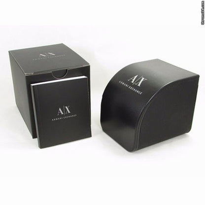 Official packaging for A|X ARMANI EXCHANGE Mod. HAMPTON wristwatch, including branded box and manual.
