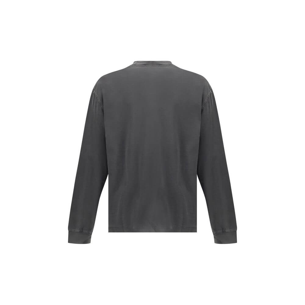 Rear view of Agolde Gray Cotton Long Sleeve T-Shirt with ribbed crew neck and elasticized cuffs, ideal for casual wear.