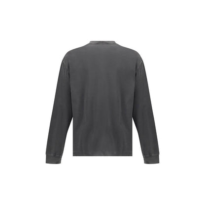 Rear view of Agolde Gray Cotton Long Sleeve T-Shirt with ribbed crew neck and elasticized cuffs, ideal for casual wear.