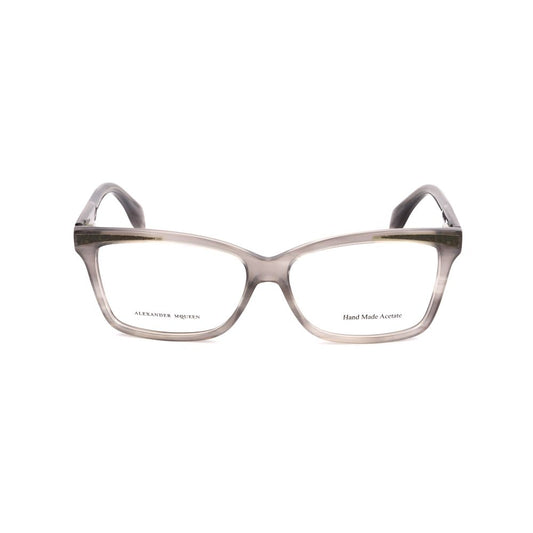 Front view of Alexander McQueen Gray Acetate Frames with 53/13/140 mm dimensions in gray color.