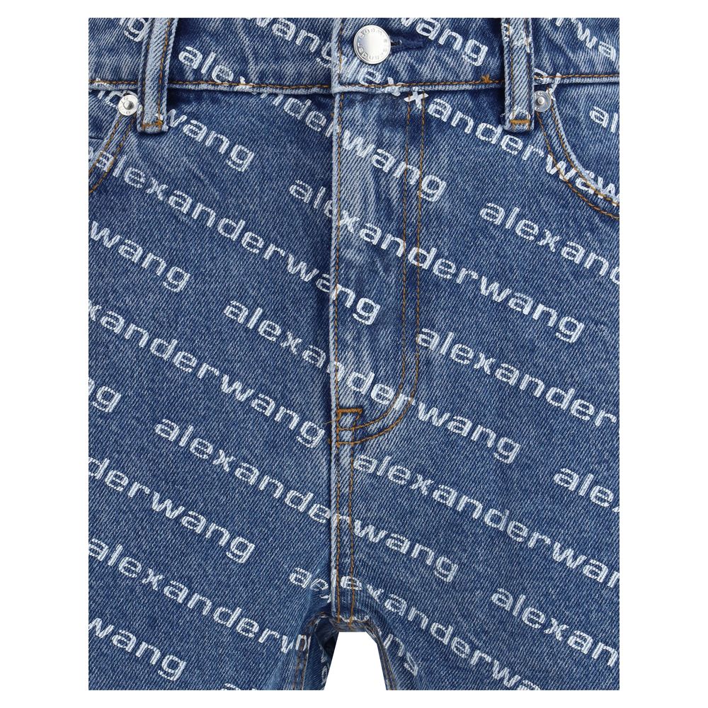 Alexander Wang Bite denim Shorts featuring logo pattern and classic five-pocket design in 100% cotton.
