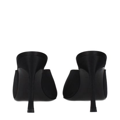 Back view of Amina Muaddi Black Satin High Heel Pumps with front detail and rhinestones, stylish satin sandals with MPN CAMELIAMULE90SATINBLACK.