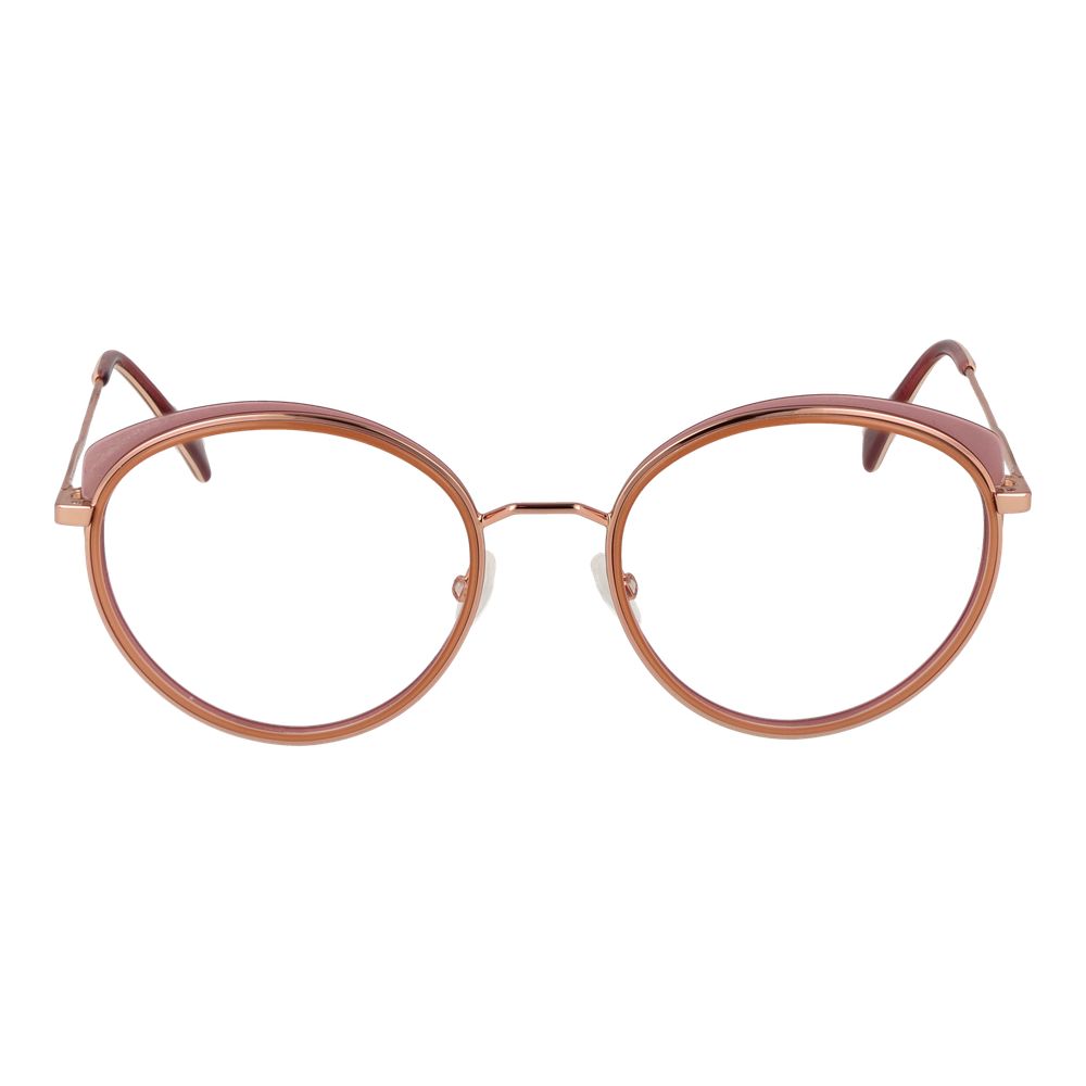 Andy Wolf Pink Unisex Glasses Frame, rosegold metal full-rim round style, size 52-19-140 with demo plastic lenses, includes branded case.