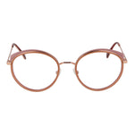 Andy Wolf Pink Unisex Glasses Frame, rosegold metal full-rim round style, size 52-19-140 with demo plastic lenses, includes branded case.
