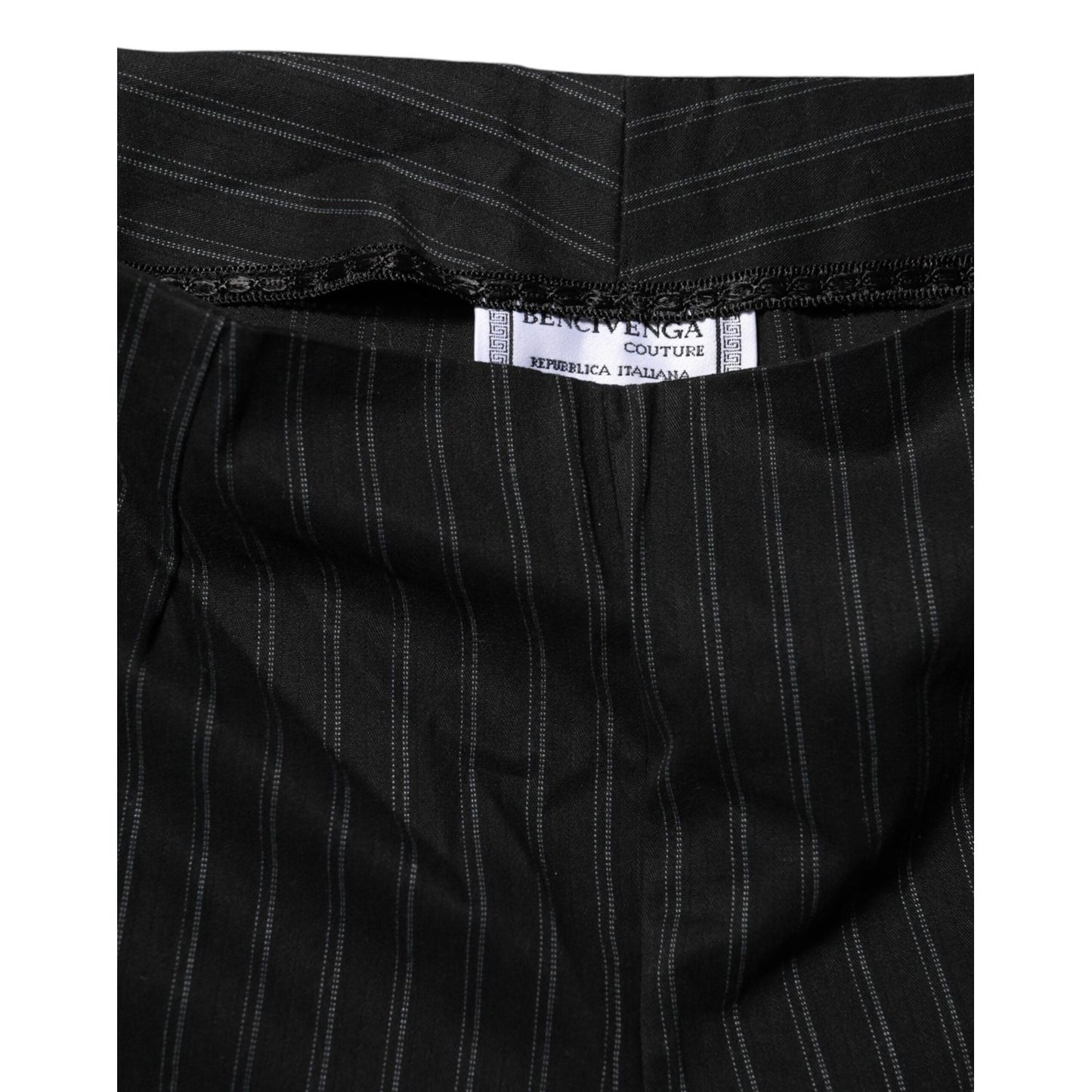BENCIVENGA Black Wool Blend Pinstripe Straight Leg Pants