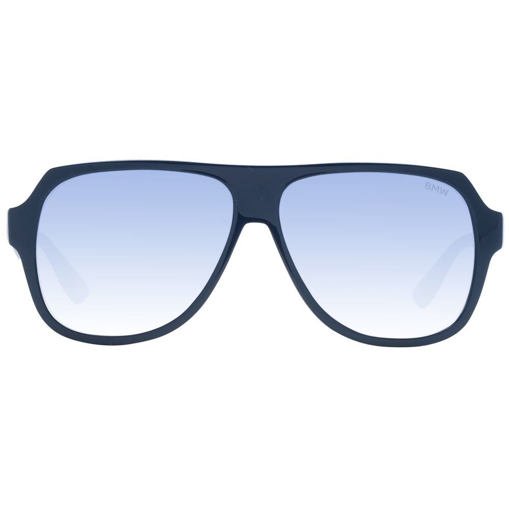 BMW Blue Men Sunglass, full-rim aviator style in blue with mirrored gradient lenses, protection category two, includes branded case.