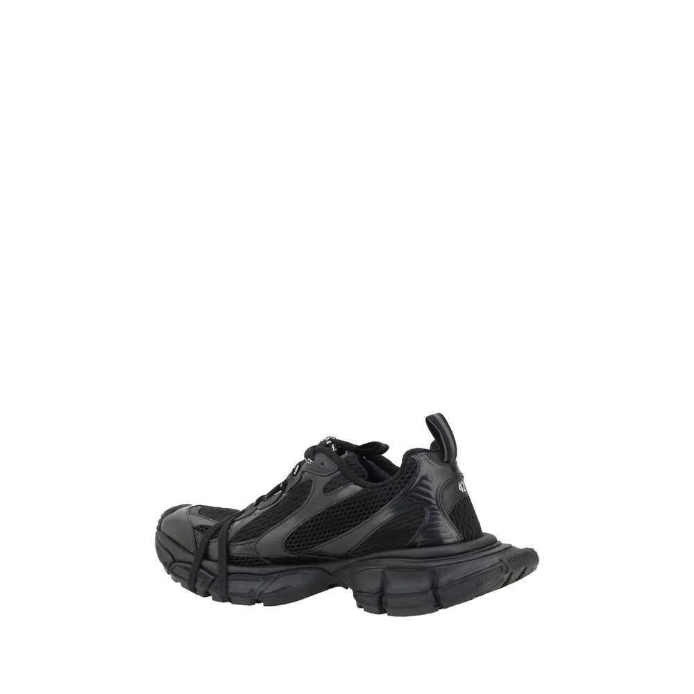 Balenciaga Black Rubber Athletic Sneakers with chunky textured sole and mesh panels for breathability, showcasing a sleek contemporary design.