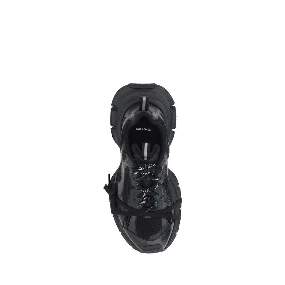 Balenciaga Black Rubber Athletic Sneakers top view showing multiple laces and chunky sole design.