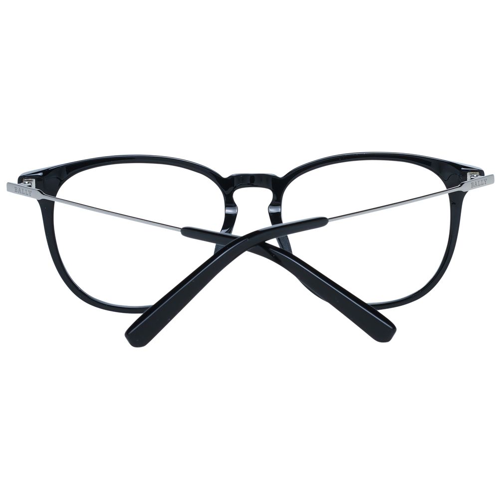 Bally Black Women Glasses Frame, square full-rim black plastic frame with demo lenses, size 53-16-145, including branded case.