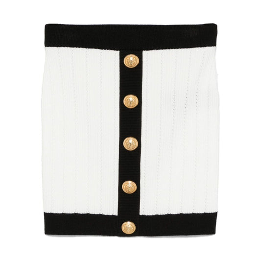 Balmain Button-embellished ribbed-knit mini skirt Skirts
