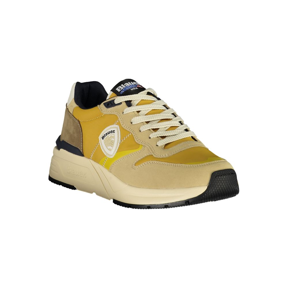 Blauer Beige Polyester Men Sneaker with mustard yellow accents and logo