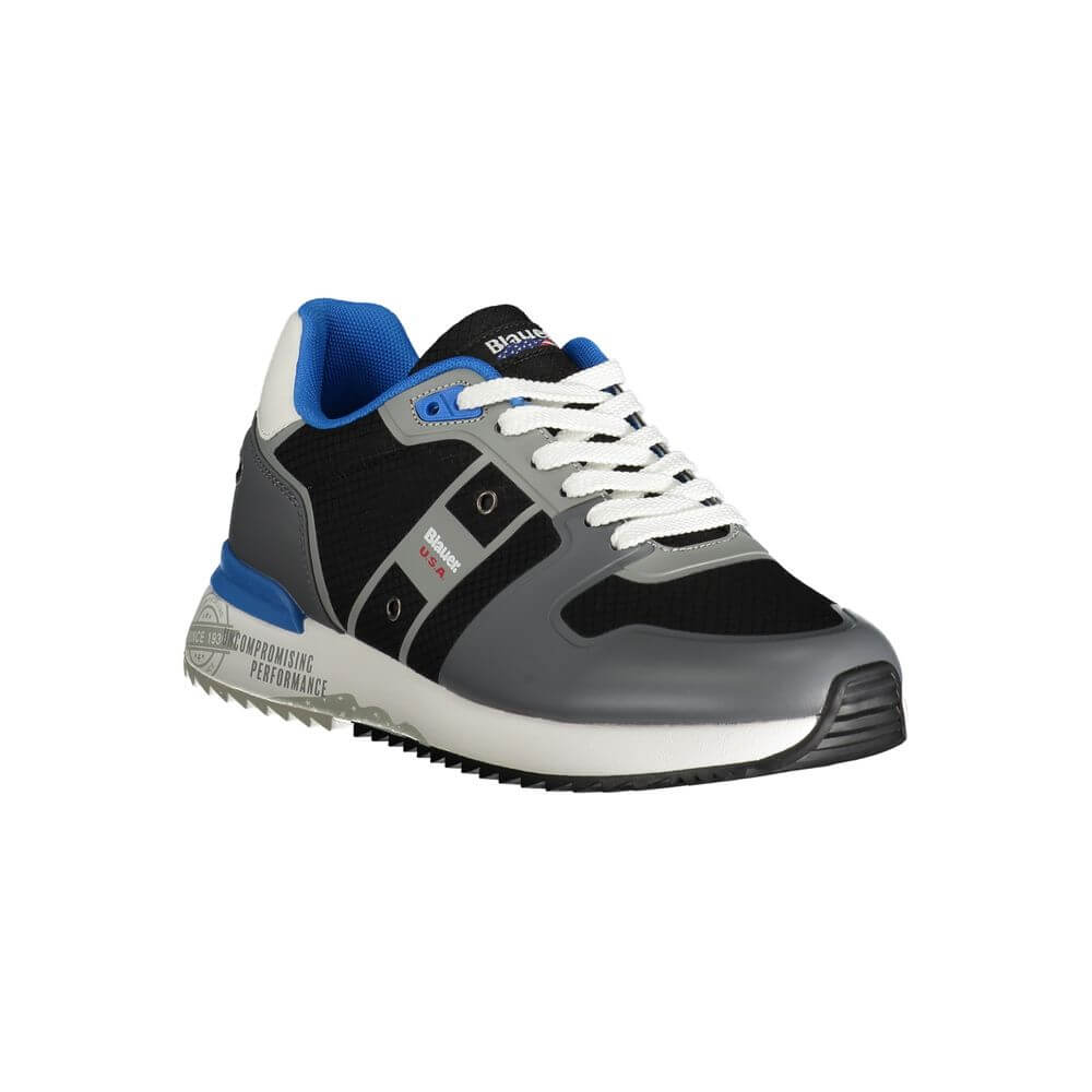 Blauer Gray Polyester Sneaker with laces, contrast details and logo, ideal for sports, showcasing black and blue design.