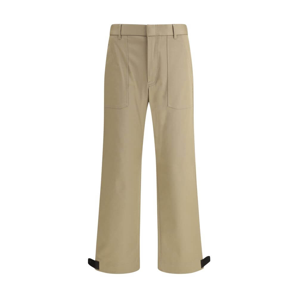 Brioni Beige Cotton Cargo Pants with adjustable legs and leather buckle details, showcasing functional elegance for AW25 season.
