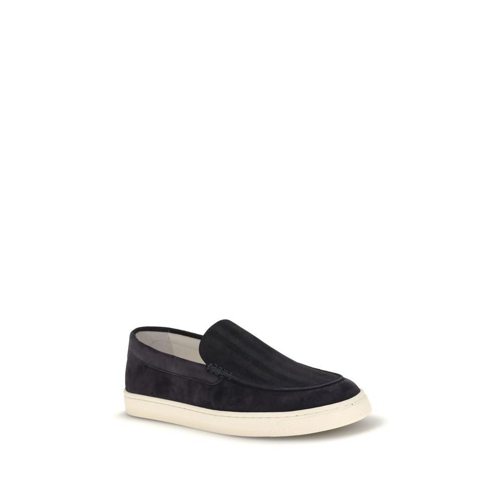Brunello Cucinelli Black Calf Leather Bos Taurus Sneakers with soft suede and rubber sole for stylish comfort.