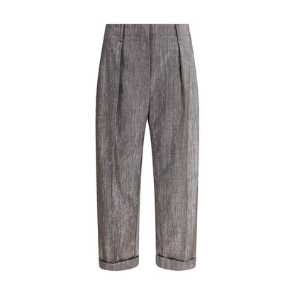 Brunello Cucinelli Brown Polyester Casual Pants with pleat details and classic pocket design, sophisticated style for AW25 season.