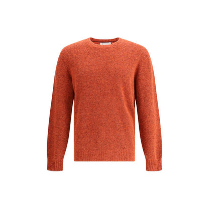 Brunello Cucinelli Orange Alpaca Vicugna Pacos Sweatshirt with ribbed crew neck, cuffs, and hem, mélange pattern for a modern, refined look.