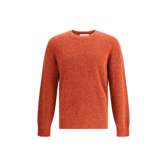 Brunello Cucinelli Orange Alpaca Vicugna Pacos Sweatshirt with ribbed crew neck, cuffs, and hem, mélange pattern for a modern, refined look.
