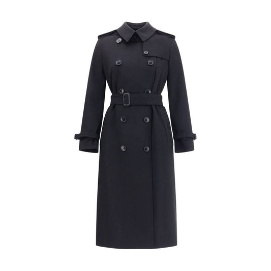 Burberry Black Cashmere Coat - Kensington with double-breasted closure, waist belt, and iconic Burberry Check undercollar