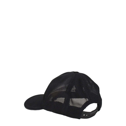 Back view of Burberry Black Cotton Cap (Baseball Hat) with button closure and mesh detailing, showcasing a stylish streetwear design.