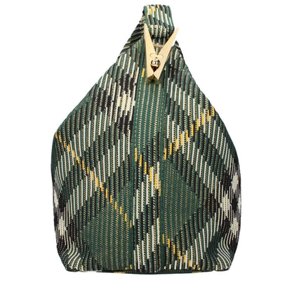 Burberry Green Fabric Handbag with check print, gold accents, medium size, 13 cm handle. Model MPN 808204MEDIA7, perfect for stylish outings.