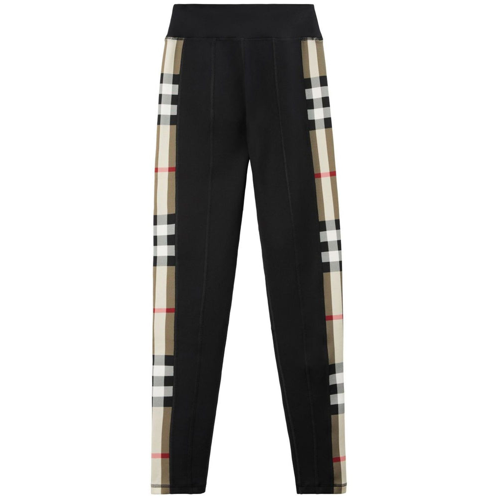 Burberry Stretch jersey leggings with Check finishes featuring black stretch-jersey and Vintage Check pattern. Elasticated waistband.