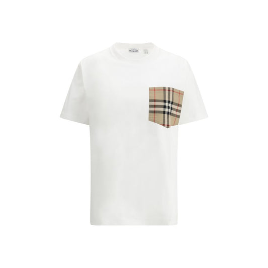Burberry White Cotton T-Shirt with Archive Check pocket, ribbed crew neck, monochrome pattern; oversize fit, 100% cotton, AW25 season.