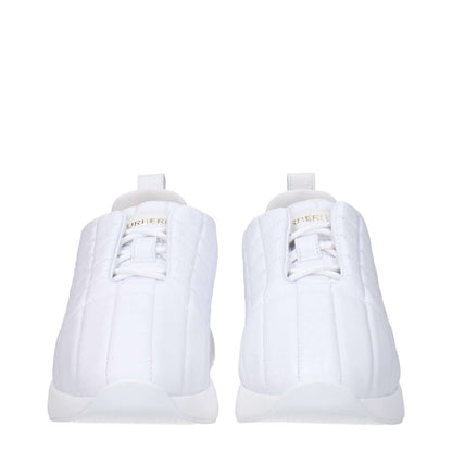 Burberry White Leather Sneakers with front logo, lace-up closure, and mid heels, made of rubber sole and round toe design.