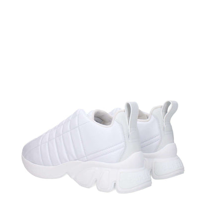 Burberry White Leather Sneakers with front and back logo, lace-up design, round toe, and rubber sole. Casual style with mid heels, MPN 8056654.