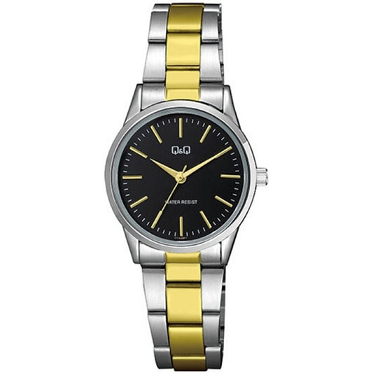Q&Q Mod. LADY ONLY TIME wristwatch, 30 mm metal case, two-tone strap, quartz movement, water resistant, packaged in official box.