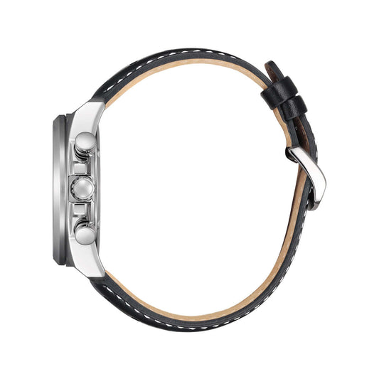 Side view of CITIZEN MOD. RACING CRONO watch showcasing sleek design and leather strap.
