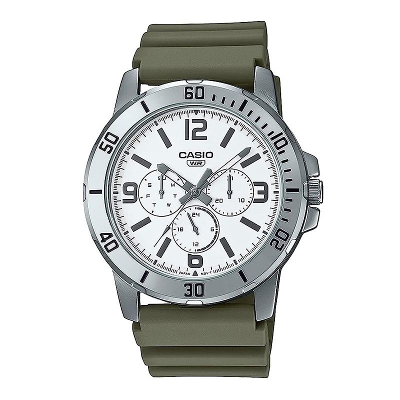 CASIO COLLECTION Mod. DIVER MULTIFUCTION - WHITE wristwatch with stainless steel case, resin strap, and chronograph features.