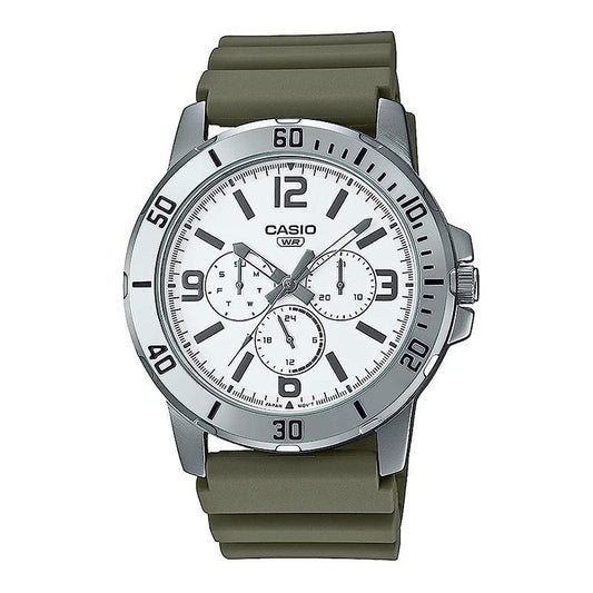 CASIO COLLECTION Mod. DIVER MULTIFUCTION - WHITE wristwatch with stainless steel case, resin strap, and chronograph features.