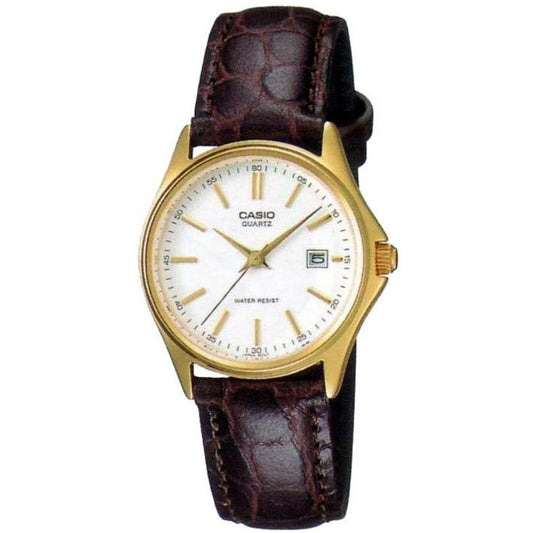 CASIO COLLECTION Mod. LADY DATE LEATHER - WHITE. GOLD INDEXES