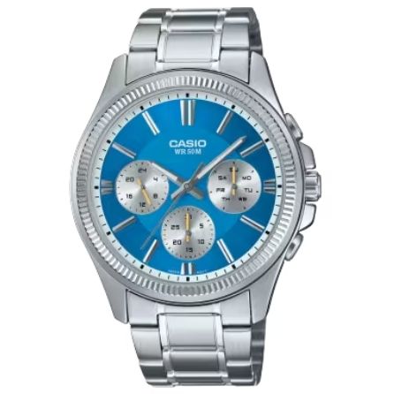 CASIO COLLECTION Mod. MULTIFUNCTION CALENDAR - LIGHT BLUE wristwatch with stainless steel case and strap, water resistant 5 ATM.