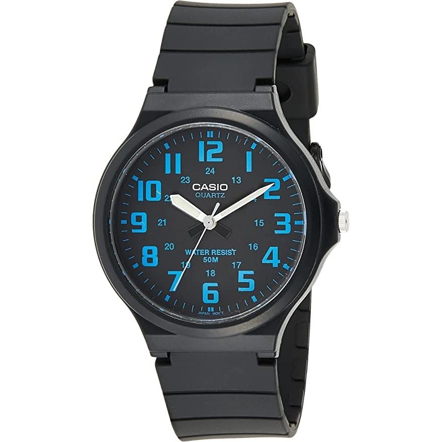 CASIO COLLECTION Mod. SIMPLE - BLUE wristwatch with a 43.5 mm resin case and strap, 5 ATM water resistance, quartz movement, and mineral dial.