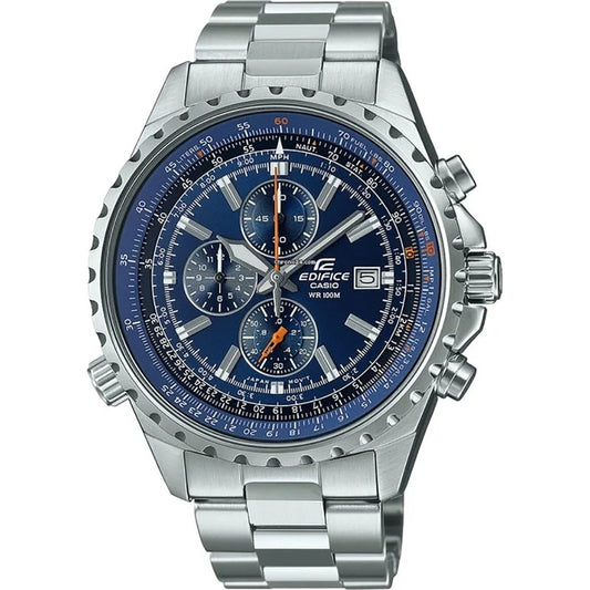 CASIO EDIFICE Mod. SLIDE RULE XL CHRONO - BLUE watch with stainless steel bracelet and chronograph features, water resistant 10 ATM.