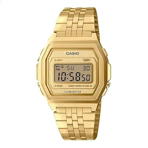 Gold CASIO EU WATCHES Mod. A1000G-9EF digital watch with illuminator feature