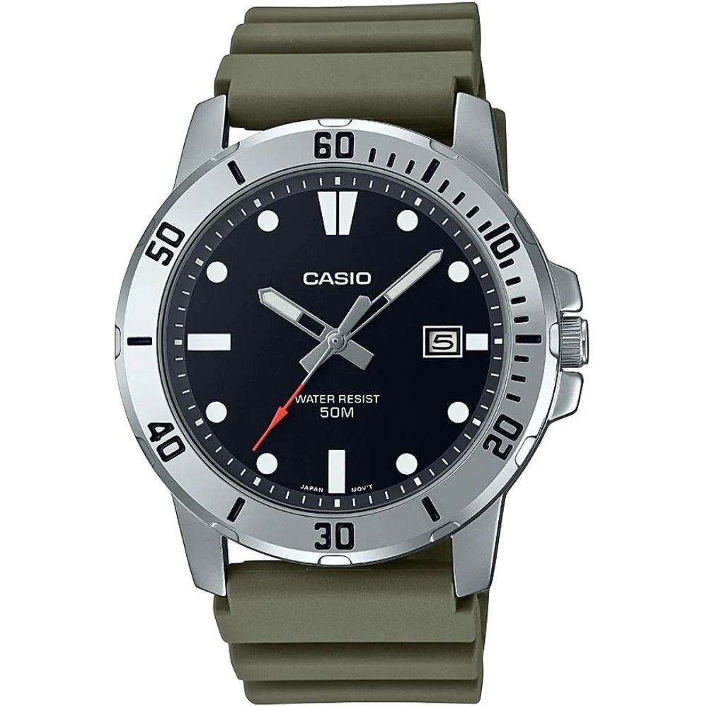 Alt Tag: CASIO SPORT COLLECTION Mod. DIVER 50M - BLACK wristwatch with 5 ATM water resistance, stainless steel case, and resin strap.