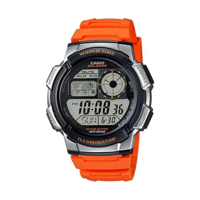 CASIO SPORT DIVER - WORLD TIME ILLUMINATOR 5 ALARMS. 10 YEARS BATTERY - ORANGE WATCHES
