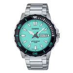 CASIO SPORT Mod. DIVER 100M - AQUA GREEN wristwatch with aqua green dial, stainless steel case and bracelet, quartz movement, day & date