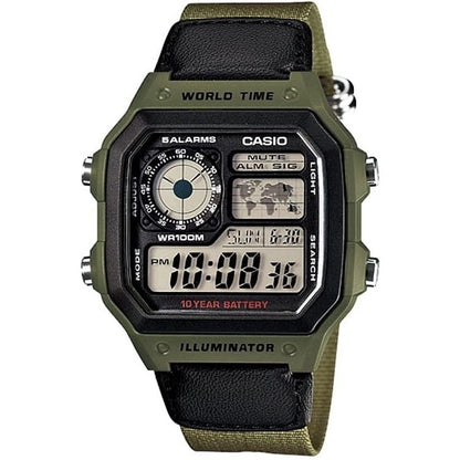 CASIO SPORT Mod. DIVER - WORLD TIME ILLUMINATOR 5 ALARMS - FUTURE CLASSIC COLLECTION - KAKHI GREEN