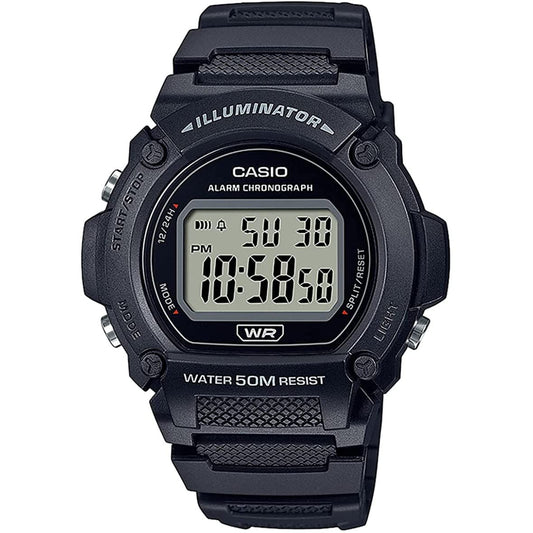 CASIO TIMELESS COLLECTION Mod. SPORT- ILLUMINATOR. WR 50M. ALARM. CHRONOGRAPH - BLACK watch, resin strap, water-resistant, quartz movement