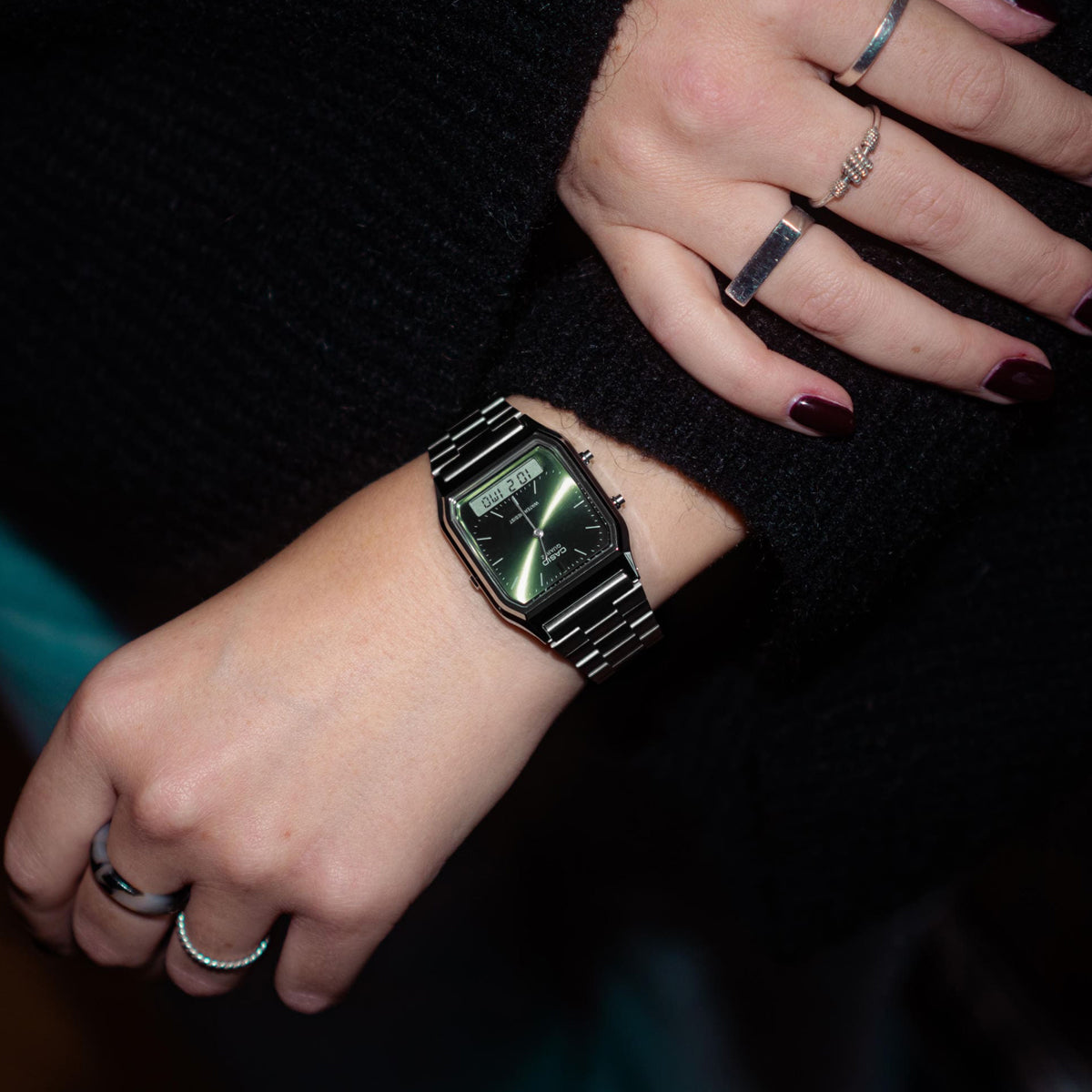 CASIO VINTAGE Mod. EDGY COLLECTION SUNRAY DIAL - GREEN MOSS WATCHES