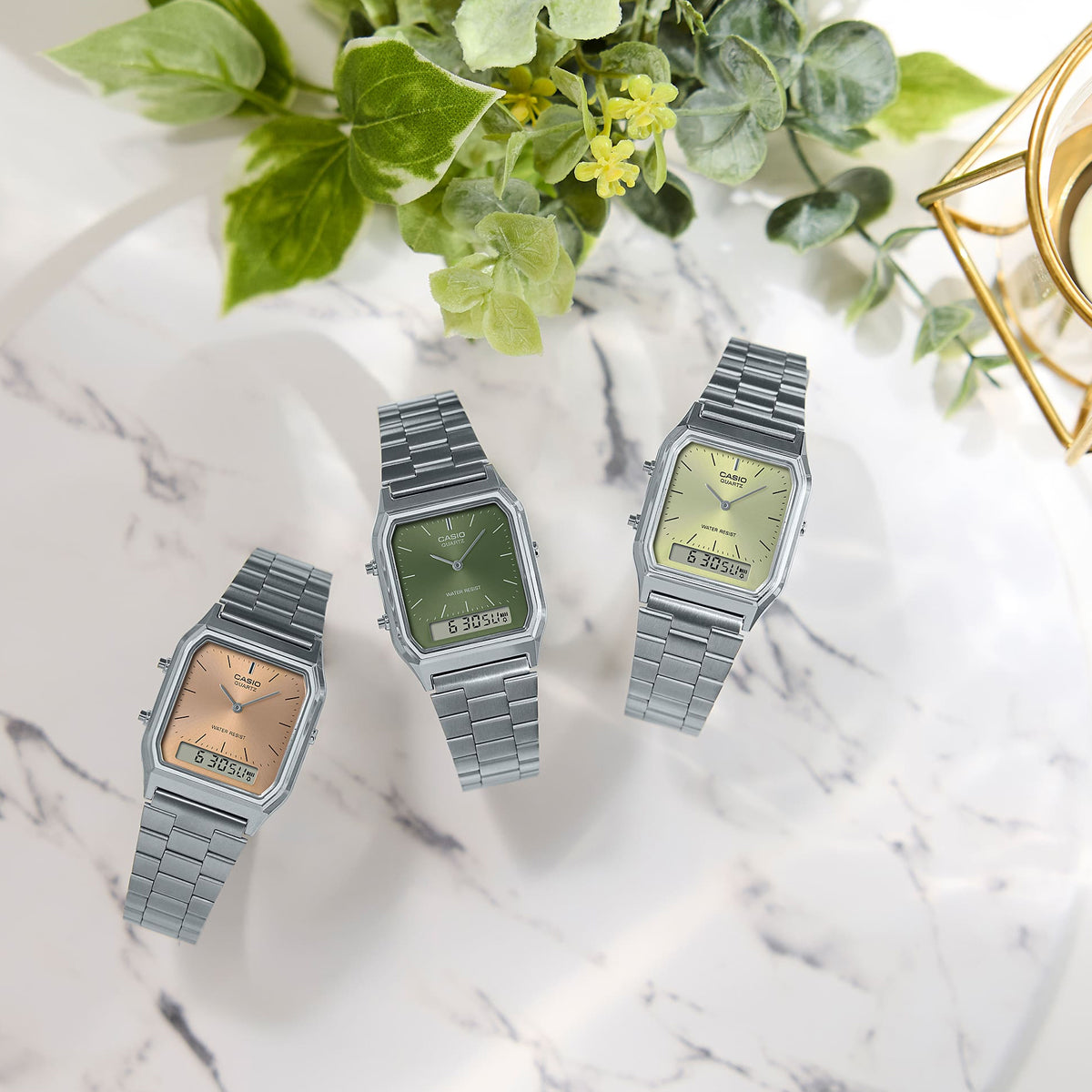CASIO VINTAGE Mod. EDGY COLLECTION SUNRAY DIAL - GREEN MOSS WATCHES