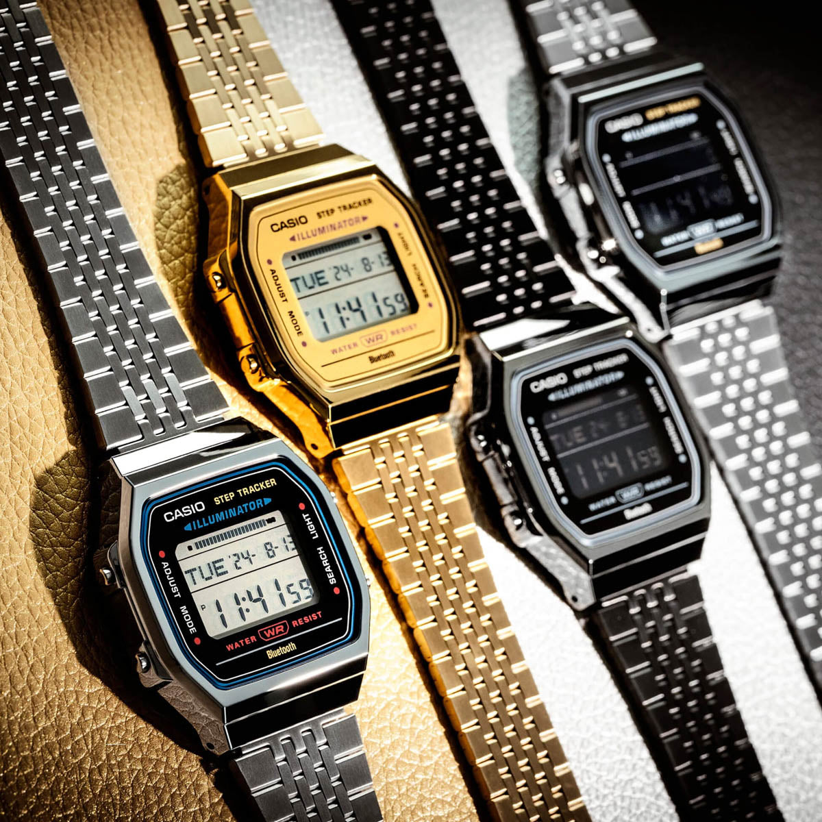 CASIO VINTAGE Mod. SILVER -BLUETOOTH® SMARTPHONE LINK watches with built-in accelerometer and steps counter, unisex design, resin case.