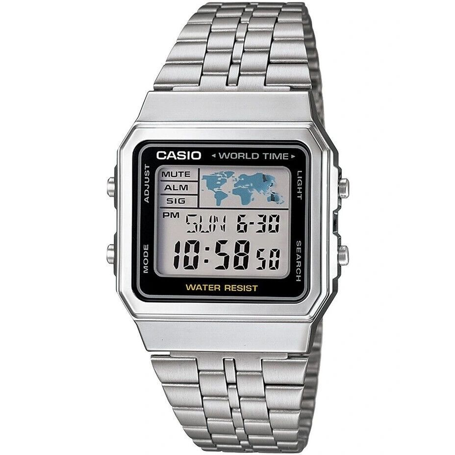 CASIO VINTAGE Mod. WORLD TIME - SILVER & BLACK WATCHES