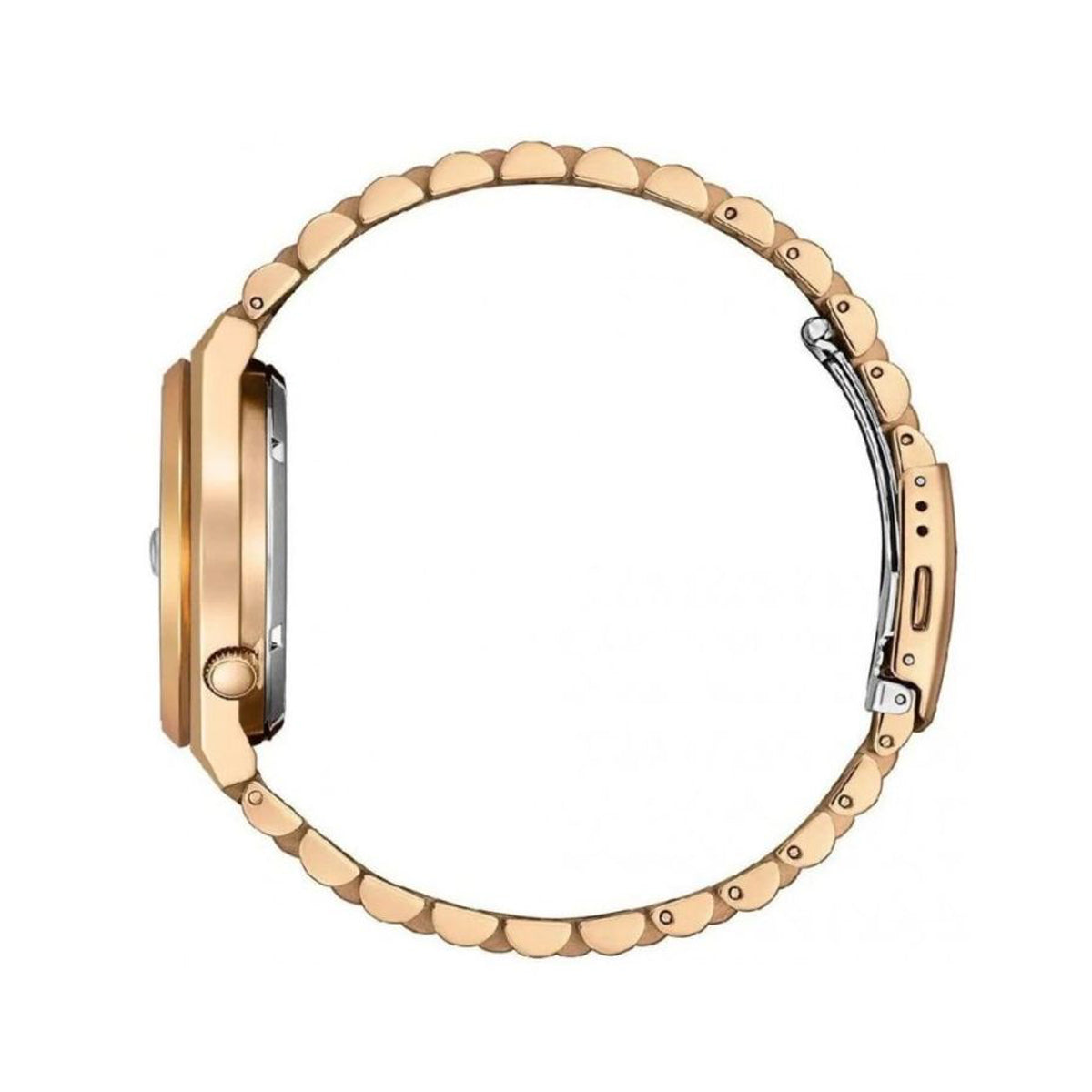 Side view of CITIZEN Mod. TSUYOSA Automatic - RED wristwatch, SS IP Gold case and strap, 40 mm, sapphire dial, in official packaging.