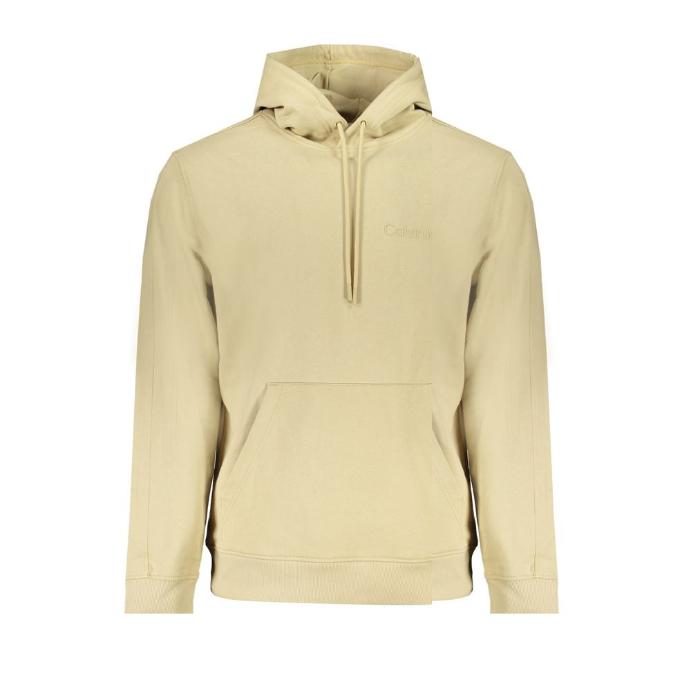 Calvin Klein Beige Cotton Men Sweater with pocket and logo, made from 95% regenerative cotton, perfect for eco-conscious fashion enthusiasts.